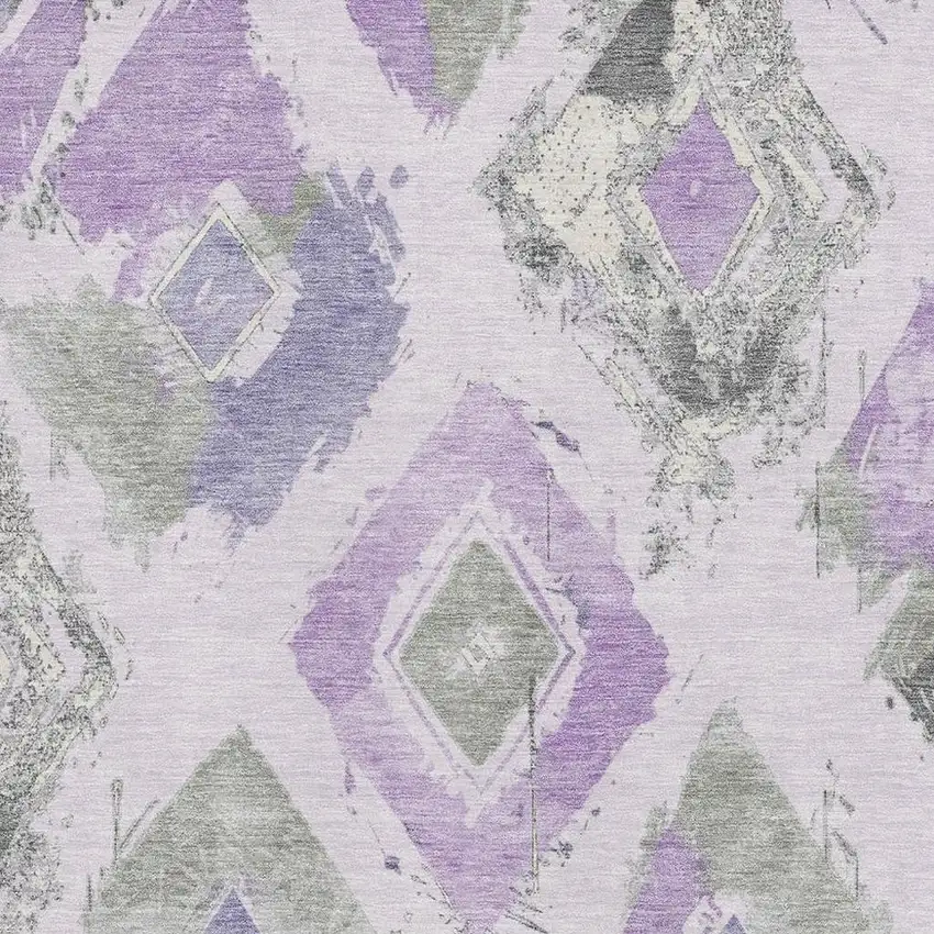 Lavender Ivory And Gray Abstract Geometric Washable Area Rug With UV Protection Photo 2