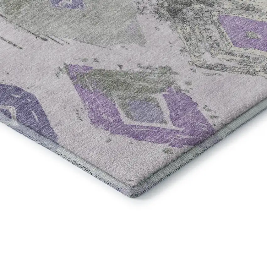 Lavender Ivory And Gray Abstract Geometric Washable Area Rug With UV Protection Photo 7