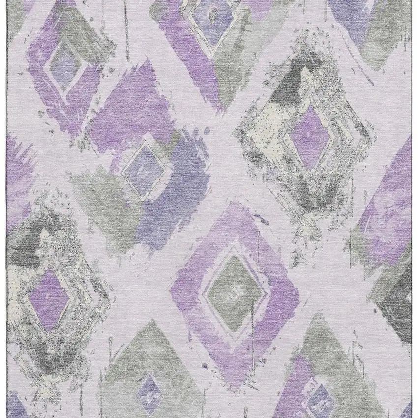 Lavender Ivory And Gray Abstract Geometric Washable Area Rug With UV Protection Photo 3