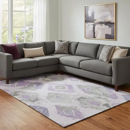 Lavender Ivory And Gray Abstract Geometric Washable Area Rug With UV Protection Photo 2
