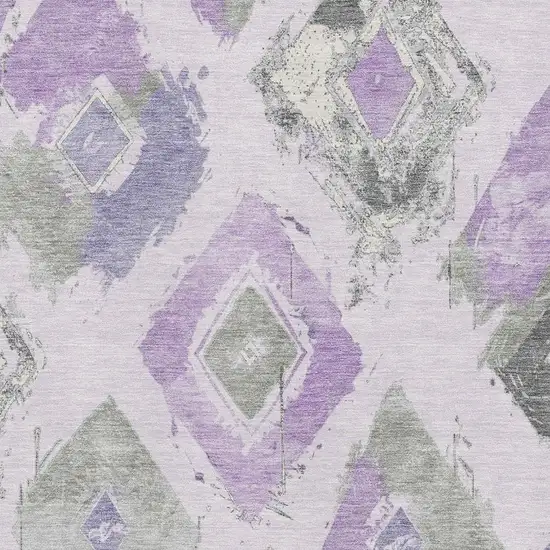 Lavender Ivory And Gray Abstract Geometric Washable Area Rug With UV Protection Photo 2