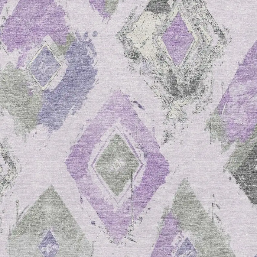 Lavender Ivory And Gray Abstract Geometric Washable Area Rug With UV Protection Photo 2