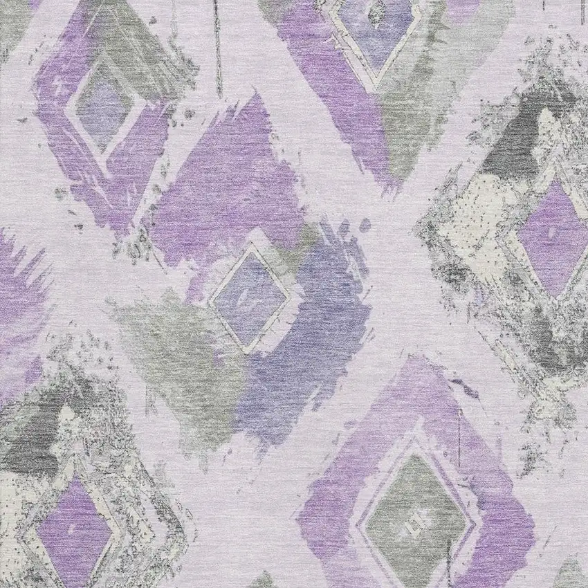 Lavender Ivory And Gray Abstract Geometric Washable Area Rug With UV Protection Photo 2