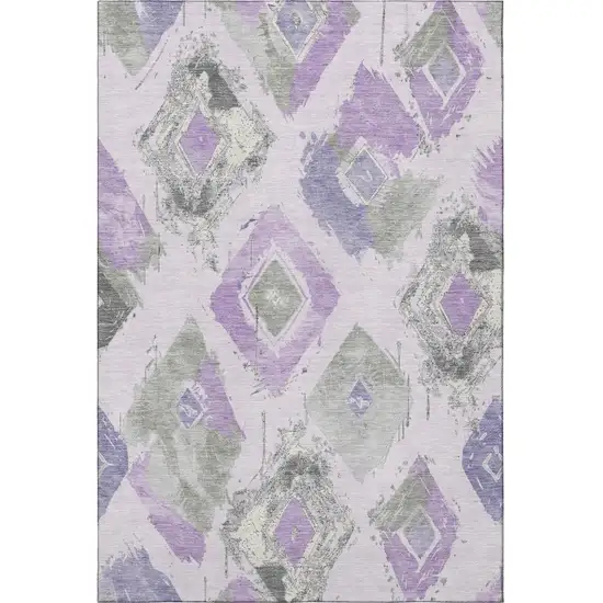 Lavender Ivory And Gray Abstract Geometric Washable Area Rug With UV Protection Photo 2
