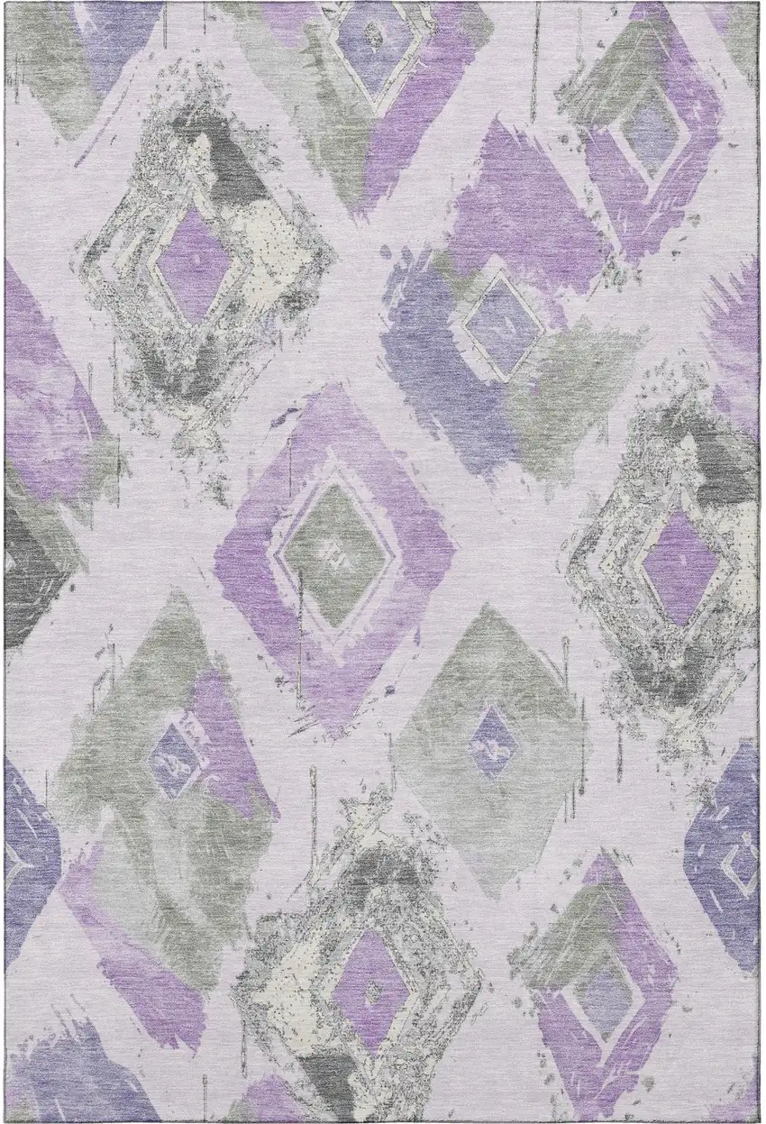 Lavender Ivory And Gray Abstract Geometric Washable Area Rug With UV Protection Photo 2