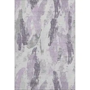 Photo of Lavender Ivory And Gray Abstract Washable Area Rug With UV Protection