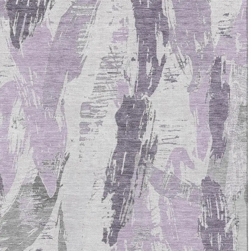 Lavender Ivory And Gray Abstract Washable Area Rug With UV Protection Photo 3