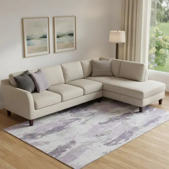 Lavender Ivory And Gray Abstract Washable Area Rug With UV Protection Photo 2