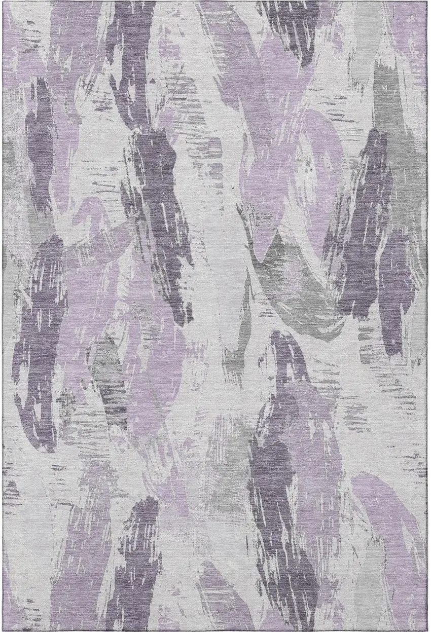 Lavender Ivory And Gray Abstract Washable Area Rug With UV Protection Photo 2