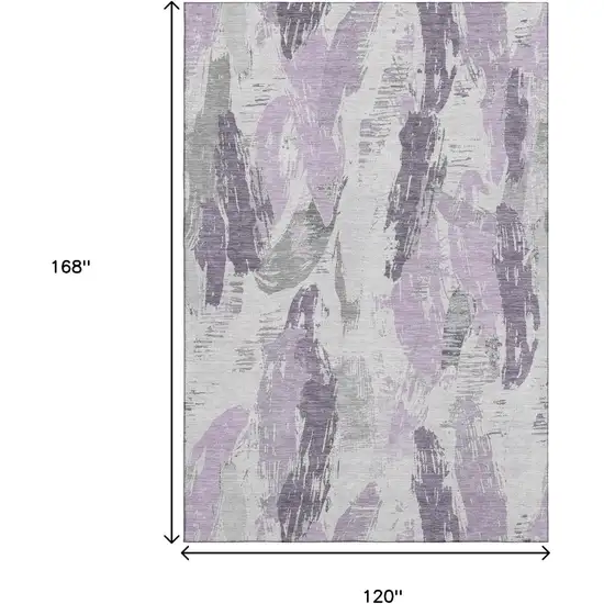 Lavender Ivory And Gray Abstract Washable Area Rug With UV Protection Photo 9