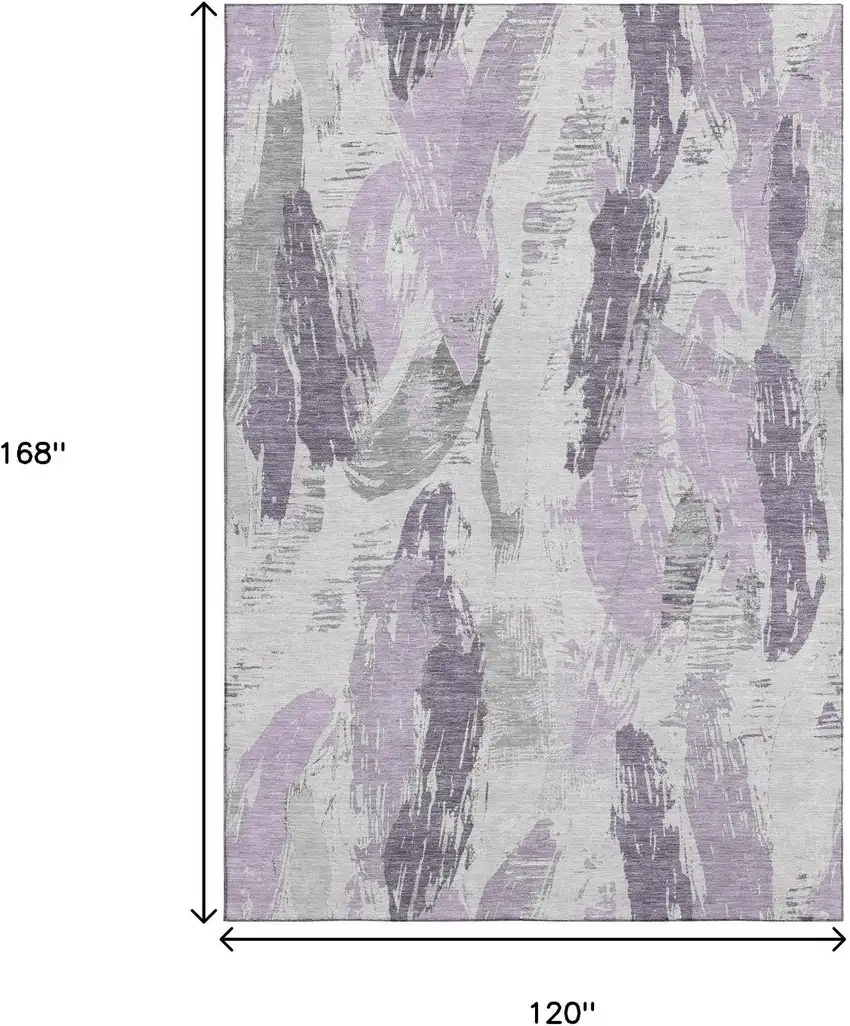 Lavender Ivory And Gray Abstract Washable Area Rug With UV Protection Photo 9
