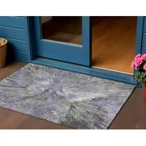 Photo of Lavender Ivory And Gray Abstract Washable Indoor Outdoor Area Rug