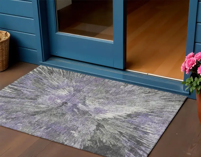 Lavender Ivory And Gray Abstract Washable Indoor Outdoor Area Rug Photo 1