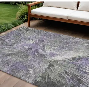 Photo of Lavender Ivory And Gray Abstract Washable Indoor Outdoor Area Rug