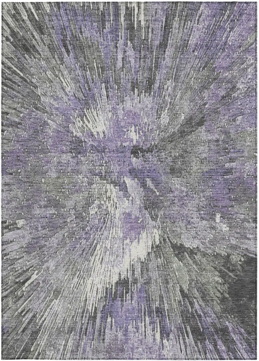 Lavender Ivory And Gray Abstract Washable Indoor Outdoor Area Rug Photo 4