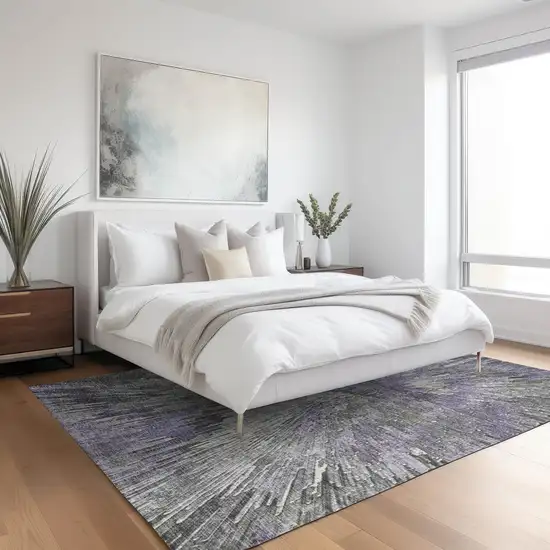Lavender Ivory And Gray Abstract Washable Indoor Outdoor Area Rug Photo 9