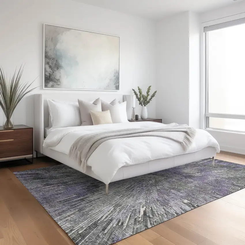 Lavender Ivory And Gray Abstract Washable Indoor Outdoor Area Rug Photo 9