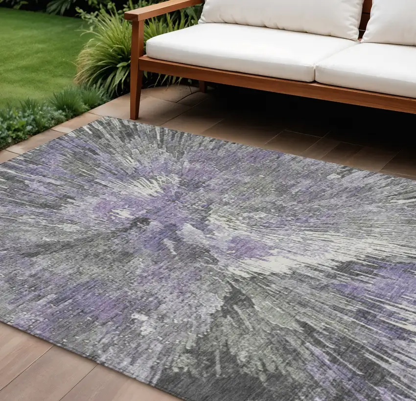 Lavender Ivory And Gray Abstract Washable Indoor Outdoor Area Rug Photo 1