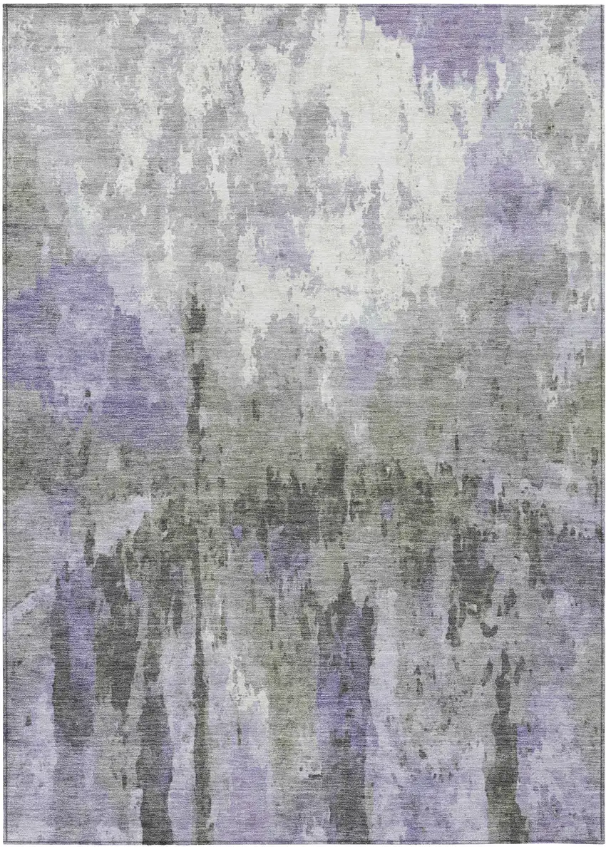 Lavender Ivory And Gray Abstract Washable Indoor Outdoor Area Rug Photo 2