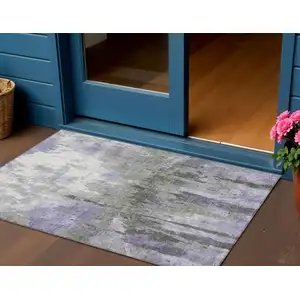 Photo of Lavender Ivory And Gray Abstract Washable Indoor Outdoor Area Rug