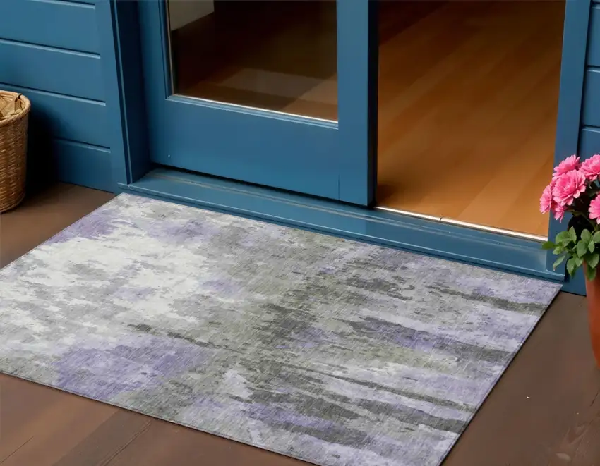 Lavender Ivory And Gray Abstract Washable Indoor Outdoor Area Rug Photo 1