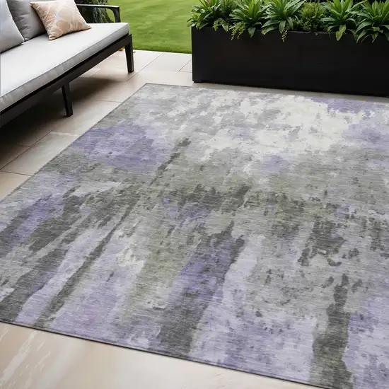 Lavender Ivory And Gray Abstract Washable Indoor Outdoor Area Rug Photo 1