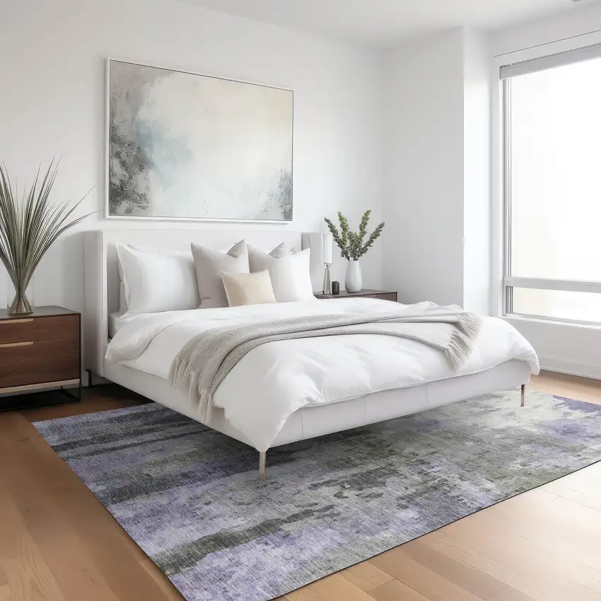 Lavender Ivory And Gray Abstract Washable Indoor Outdoor Area Rug Photo 9