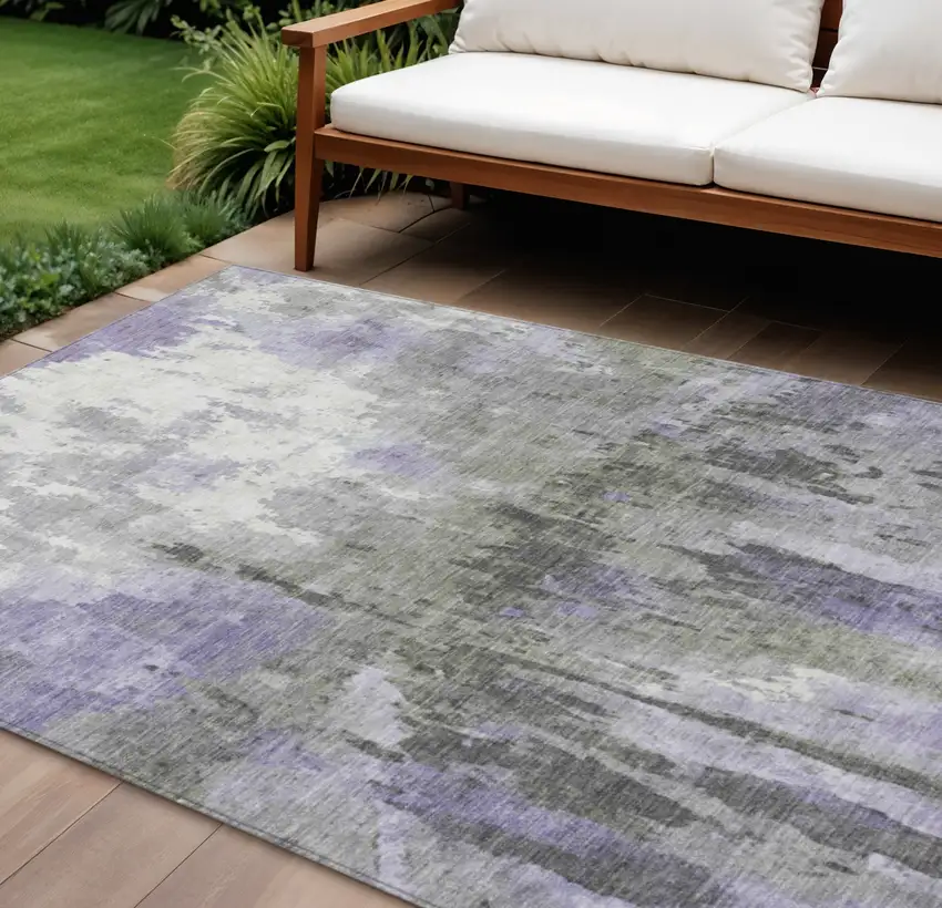 Lavender Ivory And Gray Abstract Washable Indoor Outdoor Area Rug Photo 1