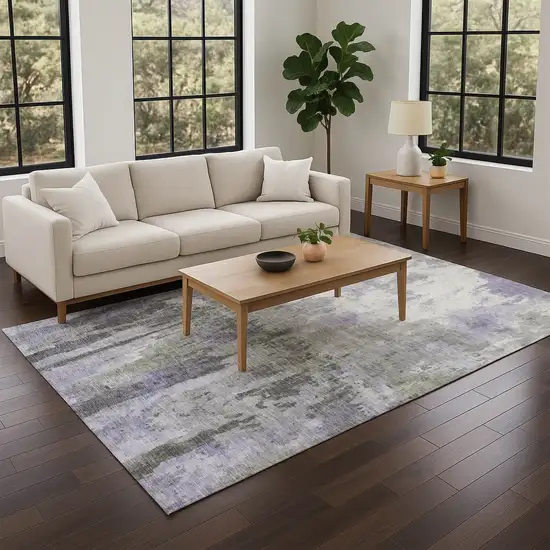 Lavender Ivory And Gray Abstract Washable Indoor Outdoor Area Rug Photo 8