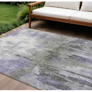 Photo of Lavender Ivory And Gray Abstract Washable Indoor Outdoor Area Rug