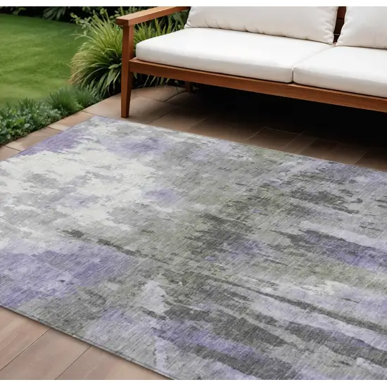 Lavender Ivory And Gray Abstract Washable Indoor Outdoor Area Rug Photo 1