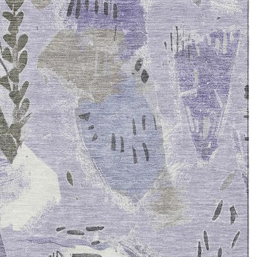 Lavender Ivory And Gray Geometric Washable Area Rug With UV Protection Photo 2