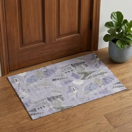 Lavender Ivory And Gray Geometric Washable Area Rug With UV Protection Photo 1