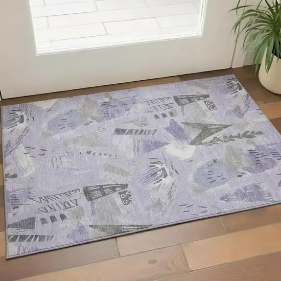 Lavender Ivory And Gray Geometric Washable Area Rug With UV Protection Photo 2