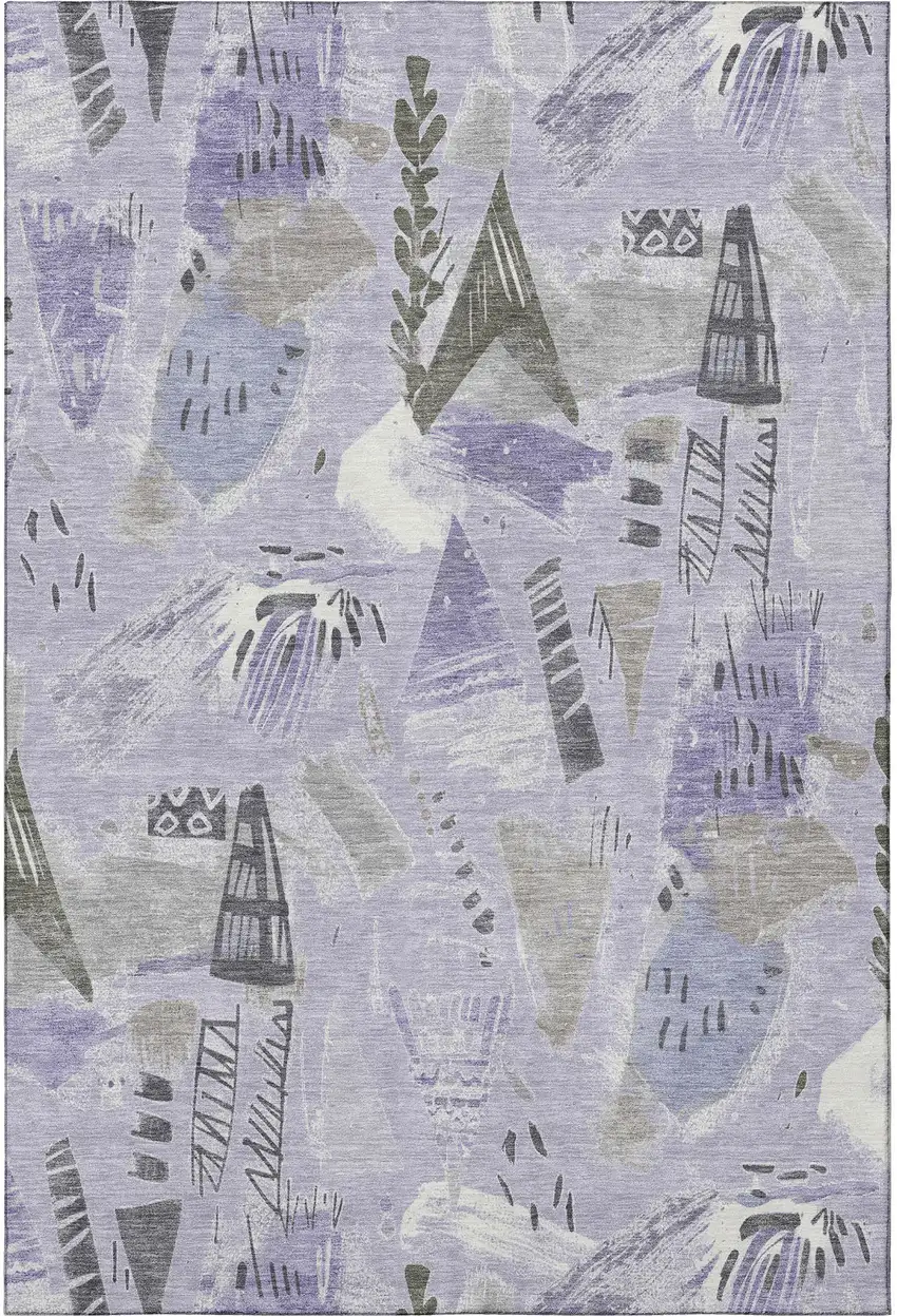 Lavender Ivory And Gray Geometric Washable Area Rug With UV Protection Photo 3