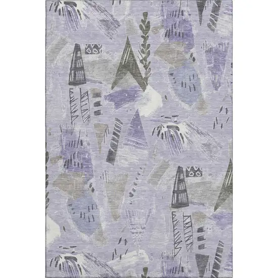 Lavender Ivory And Gray Geometric Washable Area Rug With UV Protection Photo 1
