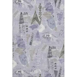 Photo of Lavender Ivory And Gray Geometric Washable Area Rug With UV Protection