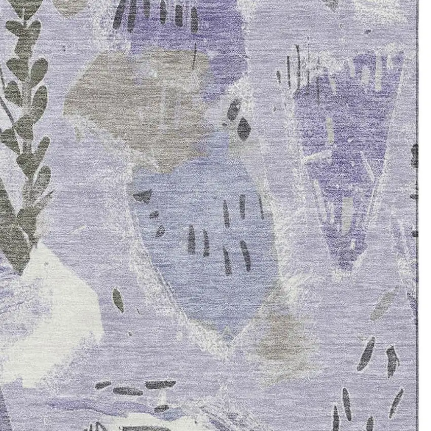 Lavender Ivory And Gray Geometric Washable Area Rug With UV Protection Photo 2