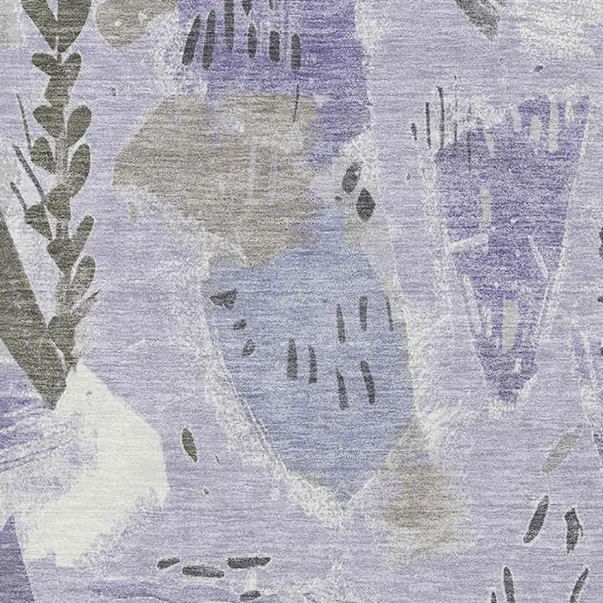 Lavender Ivory And Gray Geometric Washable Area Rug With UV Protection Photo 2