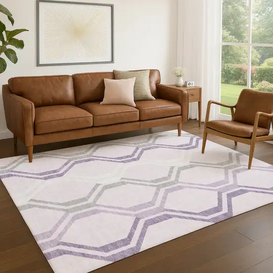Lavender Ivory And Gray Geometric Washable Indoor Outdoor Area Rug Photo 9