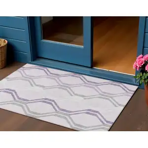 Photo of Lavender Ivory And Gray Geometric Washable Indoor Outdoor Area Rug
