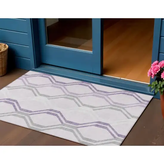 Lavender Ivory And Gray Geometric Washable Indoor Outdoor Area Rug Photo 1