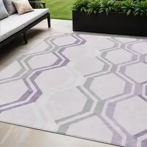 Photo of Lavender Ivory And Gray Geometric Washable Indoor Outdoor Area Rug