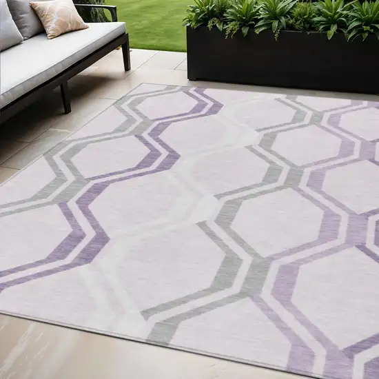 Lavender Ivory And Gray Geometric Washable Indoor Outdoor Area Rug Photo 1