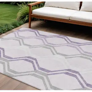Photo of Lavender Ivory And Gray Geometric Washable Indoor Outdoor Area Rug