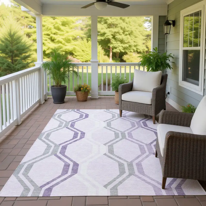Lavender Ivory And Gray Geometric Washable Indoor Outdoor Area Rug Photo 9