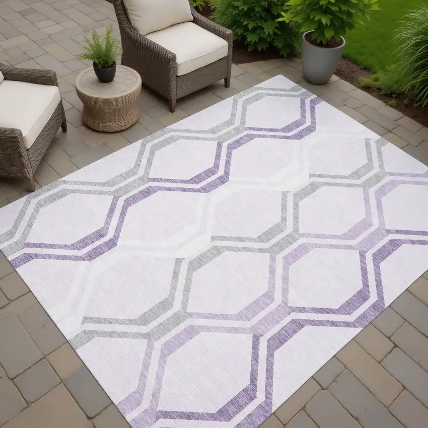 Lavender Ivory And Gray Geometric Washable Indoor Outdoor Area Rug Photo 7