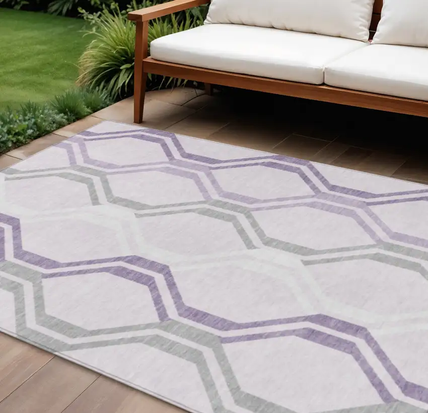 Lavender Ivory And Gray Geometric Washable Indoor Outdoor Area Rug Photo 1