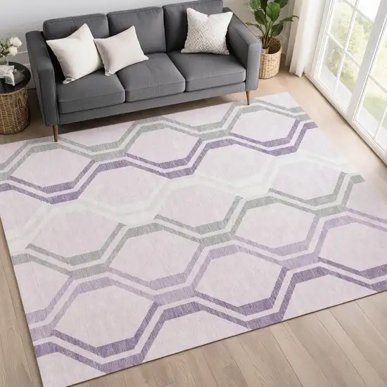 Lavender Ivory And Gray Geometric Washable Indoor Outdoor Area Rug Photo 9