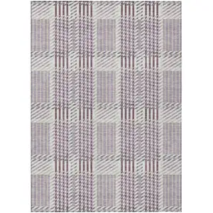 Photo of Lavender Ivory And Gray Plaid Washable Indoor Outdoor Area Rug